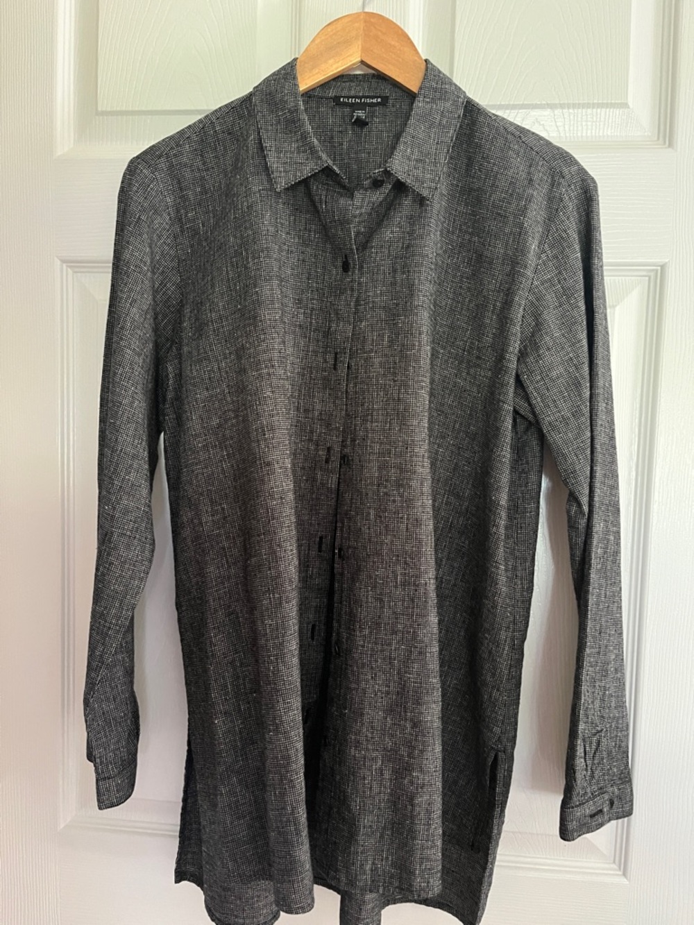 Eileen Fisher Black and White Textured Button-Down Shirt